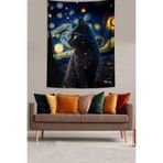 Ontheclouds Yıldızlı Geceler Ve Sevimli Kedi Leke Tutmaz Kumaş Duvar Örtüsü Duvar Halısı Tapestry, 70 x 70
