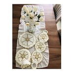 ONTİC Banyo Lif, Çeyizlik, Hediyelik Dolgun Ilmek Simli Çiçek Desen Üçlü Takım Banyo Lif