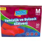Onton Bulaşık ve Temizlik Eldiveni 30 Çift M Beden (8-8,5) Kırmızı Lateks