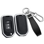 ontto Alaşım Araba Anahtarlık Kapağı Honda Accord Civic CR-V HR-V HRV Crider Yeşim Odyssey 2 3 Düğmeler Flip Deri Anahtar Kılıfı Kabuk anahtarlık çanta anahtarlık anahtarlık aksesuarları Gümüş-siyah