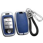 ontto Alaşım Araba Anahtarlık Kapağı KIA Rio Rio5 Sportage Ceed Cerato K3 KX3 K4 K5 Sorento Optima Picanto Akıllı Deri Anahtar Kılıfı Kabuk Anahtarlık Çanta Anahtarlık Aksesuarları Gümüş-Mavi