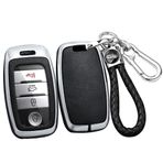 ontto Alaşım Araba Anahtarlık Kapağı KIA Rio Rio5 Sportage Ceed Cerato K3 KX3 K4 K5 Sorento Optima Picanto Akıllı Deri Anahtar Kılıfı Kabuk Anahtarlık Çanta Anahtarlık Aksesuarları Gümüş-Siyah