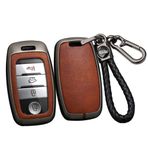 ontto Alaşım Araba Anahtarlık Kapağı KIA Rio Rio5 Sportage Ceed Cerato K3 KX3 K4 K5 Sorento Optima Picanto Akıllı Deri Anahtar Kılıfı Kabuk Anahtarlık Çanta Anahtarlık Aksesuarları Siyah-Kahverengi