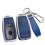 ontto Alaşım Araba Anahtarlık Kapağı Mercedes Benz A B C E S Class W204 W205 W210 W212 W213 W176 W463 GLC GLB GLE AMG Akıllı Deri Anahtar Kılıfı Kabuk Anahtarlık Anahtarlık Aksesuarları Gümüş-Mavi
