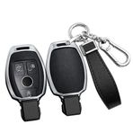 ontto Alaşım Araba Anahtarlık Kapağı Mercedes Benz A B C E S Class W204 W205 W212 W213 W176 GLC CLA AMG W177 Akıllı Deri Anahtar durumda Kabuk anahtarlık anahtarlık anahtarlık aksesuarları Gümüş-siyah