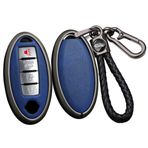 ontto Alaşım Araba Anahtarlık Kapağı Nissan Qashqai Juke J10 J11 X-Trail T32 T31 Kicks Tiida Leaf Qashqai 2/3/4 Düğmeler Deri Anahtar Kılıfı Kabuk Anahtarlık Anahtarlık Aksesuarları Siyah-Mavi