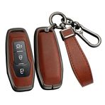 ontto Alaşım Araba Anahtarlık Kapak Fit Ford Focus 3 4 ST Mondeo 5 MK5 Mustang F-150 Explorer Edge Fiesta Kuga MK3 akıllı deri Anahtar durumda anahtarlık Anahtar Kabuk tutucu çanta keychian, Kara