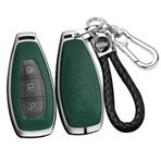 ontto Alaşım Araba Anahtarlık Kapak Fit Ford Kuga Odak Mk3 Mk4 Mondeo Fiesta Titanyum Ecosport Transit MK8 akıllı deri Anahtar durumda anahtarlık Anahtar Kabuk tutucu çanta keychian, Gümüş-yeşil, 3