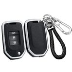 ontto Alaşım Araba Anahtarlık Kapak Fit Honda Civic HRV CRV XRV CR-V Crider Odyssey Pilot Fit Accord 2 3 Düğmeler Flip Deri Anahtarlık Kabuk Anahtarlık Çanta Anahtarlık Aksesuarları Gümüş-Siyah