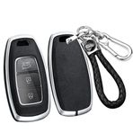 ontto Alaşım araba anahtarlık kapak Fit Hyundai i30 Ix35 KONA Encino Solaris Azera Grandeur Ig Accent Santa Fe Palisade akıllı deri anahtar kılıfı kabuk anahtarlık anahtarlık aksesuarları gümüş-siyah