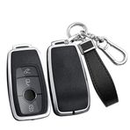 ontto Alaşım araba anahtarlık kapak Fit Mercedes Benz A B C E S sınıfı W204 W205 W210 W212 W213 W176 W463 GLC GLB GLE AMG akıllı deri anahtarlık anahtarlık aksesuarları gümüş-siyah