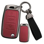 ontto Araba Anahtarı Durum VW Bora Golf 5 6 Jetta Passat B5 Polo Bora Skoda Octavia Seat için Çinko Alaşım Deri Koruyucu Kılıf Anahtar Kapak Anahtarlık 3 Düğmeler Aksesuarlar B Kırmızı