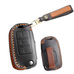 ontto Araba anahtarı kapağı fit VW Volkswagen Atlas Golf GTI Jetta Passat Tiguan Touareg Beetle Flip çılgın at deri anahtarlık anahtarlık anahtarlık akıllı anahtar kabuk kutusu aksesuarları, A-Siyah,