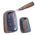 ontto Araba anahtarı kapağı fit VW Volkswagen Atlas Golf GTI Jetta Passat Tiguan Touareg Beetle Flip çılgın at deri anahtarlık anahtarlık anahtarlık akıllı anahtar kabuk kutusu aksesuarları, B-Mavi, 3