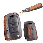 ontto Araba anahtarı kapağı fit VW Volkswagen Atlas Golf GTI Jetta Passat Tiguan Touareg Beetle Flip çılgın at deri anahtarlık anahtarlık anahtarlık akıllı anahtar kabuk kutusu aksesuarları, B-Siyah,