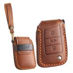 ontto Araba anahtarı kapağı VW Skoda Touran Tiguan Scirocco CC Magotan B8 Beetle Passat Golf PoloCrazy Horse Deri anahtarlık anahtarlık anahtarlık akıllı anahtar kabuk aksesuarları, Kahverengi, 3