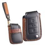 ontto Araba anahtarı kapağı VW Skoda Touran Tiguan Scirocco CC Magotan B8 Beetle Passat Golf PoloCrazy Horse Deri anahtarlık anahtarlık anahtarlık akıllı anahtar kabuk aksesuarları, Siyah, 3 buttons