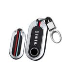 ontto Araba Anahtarı Kılıfı Anahtar Kılıfı FIAT 500 Panda 500L Lancia Ducato Ypsilon Punto Grande Peugeot Boxer için Metal Koruyucu Kılıf Aksesuar Anahtar Kılıfı Anahtarlık 3 Tuş-A Gümüş