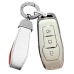 ontto Araba anahtarı kılıfı Ford Focus 3 4 ST Mondeo 5 MK5 Mustang F-150 Explorer Edge Fiesta Kuga MK3 için uygun koruyucu kılıf TPU anahtar kılıfı anahtarlık anahtar kılıfı Cover aksesuar -C beyaz