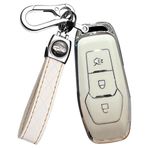 ontto Araba anahtarı kılıfı Ford Focus 3 4 ST Mondeo 5 MK5 Mustang F-150 Explorer Edge Fiesta Kuga MK3 için uygun koruyucu kılıf TPU anahtar kılıfı anahtarlık anahtar kılıfı kapak aksesuar-B beyaz