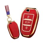 ontto Araba Anahtarı Kılıfı Gövde Anahtar Kılıfı Anahtarlık TPU Altın Kenar Koruyucu Kılıf Peugeot 208 3008 308 SW GT 5008 2008 Citroen C4 C5 Berlingo için Uygun Anahtar Kılıfı 3 Tuşlu A Kırmızı
