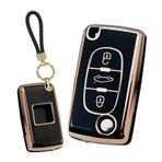 ontto Araba anahtarı kılıfı kılıf anahtar kılıfı anahtarlık TPU altın kenar koruyucu kılıf Citroen C2 C3 C4 C5 C6 C8 için Peugeot 107 207 307S 308 407 607 anahtar kılıfı i-3 tuşlu siyah