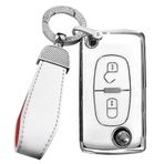 ontto Araba anahtarı kılıfı, Peugeot 107 207 307 308 407 607 3008 5008 Citroen Picasso C5 C6 C8 için koruyucu kılıf TPU gümüş kenarlı anahtar kılıfı anahtarlık anahtar kılıfı 2 tuşlu beyaz