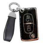 ontto Araba anahtarı kılıfı, Peugeot 107 207 307 308 407 607 3008 5008 Citroen Picasso C5 C6 C8 için koruyucu kılıf TPU gümüş kenarlı anahtar kılıfı anahtarlık anahtar kılıfı 2 tuşlu siyah