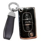 ontto Araba anahtarı kılıfı, Peugeot 107 207 307 308 407 607 3008 5008 Citroen Picasso C5 C6 C8 için koruyucu kılıf TPU gümüş kenarlı anahtar kılıfı anahtarlık anahtar kılıfı 3 tuşlu siyah