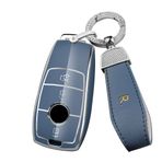 ontto Araba Anahtarlık Kapağı Anahtarlık Mercedes Benz A C E S G Sınıfı GLC CLE CLA W177 W205 W213 W222 S63 AMG Akıllı Anahtar Kılıfı Kabuk Tutucu Çanta Anahtarlık Dekoratif Aksesuarlar Gri-Mavi C