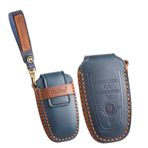 ontto Deri Araba Anahtarı Kılıfı Anahtar Kılıfı Anahtar Çantası Koruyucu Kılıf Anahtarlık Ford Mondeo Fusion Mustang Explorer Focus F150 F250 F350 Escape Lincoln 4 Tuşlu Aksesuarlar -C Mavi