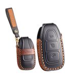 ontto Deri araba anahtarı kılıfı, anahtar kılıfı, koruyucu kılıf, anahtarlık, Ford Focus 3 4 ST Mondeo MK3 MK4 Fiesta Ecosport Kuga Puma C-Max B-Max 3 tuşlu aksesuar, siyah
