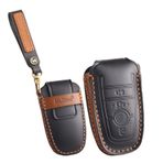 ontto Deri araba anahtarı kılıfı, anahtar kılıfı, koruyucu kılıf, anahtarlık, Ford Mondeo Fusion Mustang Explorer Focus F150 F250 F350 Escape Lincoln 4 tuşlu aksesuar-B siyah