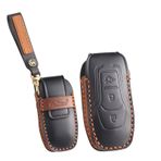 ontto Deri araba anahtarı kılıfı, anahtar kılıfı, koruyucu kılıf, anahtarlık, Ford Mondeo MK5 Ka Fiesta Focus Galaxy Mustang S-Max Ranger Ecosport için uygun, aksesuar, 3 tuşlu, siyah