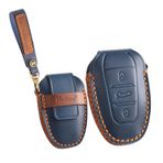 ontto Deri araba anahtarı kılıfı, anahtar kılıfı, koruyucu kılıf, anahtarlık, Opel Grandland Crossland X Corsa Astra Citroen Xsara C1 C2 C4 Cactus için uygun, 3 tuşlu aksesuar, mavi