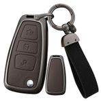 ontto Ford Flip Katlanır Anahtar Kılıfı Metal ve Deri Anahtar Kılıfı Ford C-Max Focus Galaxy Mondeo S-Max Transit Ranger 2011-2018 Araba Aksesuarları için Uygun, Kahverengi