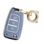 ontto Hyundai Elantra Solaris I30 I30n I35 I40 Tucson Kona Genesis Accent Santa Fe 2017-2020 Flip Key case Akıllı Anahtar Kabuk Tutucu Anahtarlık Anahtarlık Aksesuarları Gri-Mavi A
