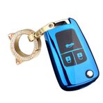 ontto Katlanır anahtar kılıfı Chevrolet Cruze Aveo Trax Malibu Captiva Opel Astra J Corsa Insignia Mokka araba anahtarı kılıfı kapak TPU silikon koruyucu kılıf anahtarlık aksesuar A mavi