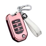 ontto Katlanır Anahtar Kılıfı Honda Civic HRV CRV XRV CR-V Crider Odyssey Pilot Fit Accord Araba Anahtarı Kılıf Kapak TPU Silikon Koruyucu Kılıf Anahtarlık Aksesuarı 3 Tuşlu- B Pembe