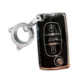 ontto Katlanır araba anahtarı kılıfı Cover Peugeot 107 207 307 308 407 607 3008 5008 Citroen Xsara Picasso C5 C6 C8 TPU için uygun anahtar kılıfı anahtar kılıfı anahtarlık 3 tuşlu siyah