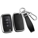ontto Kia Rio 3 K2 Ceed Cerato K3 Sportage 4 Picanto K5 Optima Sorento Forte Stinger için Metal Kapaklı Araba Anahtarlık Kılıfı Deri Anahtar Kılıfı Anahtarlık Anahtarlık Aksesuarları Gümüş-Siyah