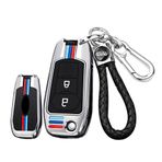 ontto Metal Araba anahtarlık kapağı Ford Ranger C-Max S-Max Focus Galaxy Mondeo Transit Tourneo Özel Ranger Flip anahtar kılıfı anahtarlık Anahtar Kabuk Tutucu anahtarlık Aksesuarları 2 düğme Gümüş