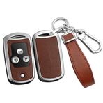 ontto Metal araba anahtarlık kapağı Honda Civic Fit Accord CRV HRV Jazz Odyssey için Acura TL TSX ZDX RSX CRZ 2 3 düğme çevirme deri anahtarlık anahtarlık aksesuarları gümüş-kahverengi