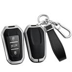 ontto Metal Araba Anahtarlık Kapağı Peugeot 308 408 508 2008 3008 4008 5008 Citroen C4 C4L C6 C3-XR Picasso DS3 DS4 Deri Anahtar Kılıfı Kabuk anahtarlık anahtarlık aksesuarları Gümüş-siyah