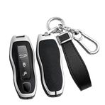 ontto Metal araba anahtarlık kapak Fit Porsche Cayenne 911 996 Macan Panamera Boxster 986 987 981 uzaktan deri anahtar kılıfı kabuk anahtarlık anahtarlık koruyucu aksesuarları gümüş-siyah
