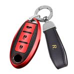ontto Nissan Rogue Teana Sentra Versa Juke Infiniti Qashqai Micra için Araba Anahtarlık Kapağı Anahtarlık TPU Akıllı Anahtar Kabuk Tutucu Çanta Anahtarlık Koruyucu Aksesuarlar 3 Düğme Kırmızı C