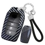ontto PC Karbon Fiber Araba Anahtarı Kılıfı Anahtar Kılıfı Anahtar Kılıfı Toyota Yaris Cross GR RAV4 CHR Land Cruiser 200 Aygo X 86 Auris Vios Prius Camry Anahtarlık Aksesuarı-C Siyah Beyaz