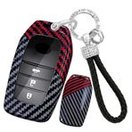 ontto PC Karbon Fiber Araba Anahtarı Kılıfı Anahtar Kılıfı Anahtar Kılıfı Toyota Yaris Cross GR RAV4 CHR Land Cruiser 200 Aygo X 86 Auris Vios Prius Camry Anahtarlık Aksesuarı-C Siyah Kırmızı