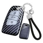 ontto PC Karbon Fiber Araba Anahtarı Kılıfı Anahtar Kılıfı Anahtar Kılıfı VW Volkswagen Passat Jetta Atlas Tiguan MK2 Skoda Octavia 2016-2020 için Uygun Anahtarlık Aksesuar 3 Tuş C Siyah Beyaz