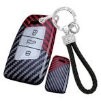 ontto PC Karbon Fiber Araba Anahtarı Kılıfı Anahtar Kılıfı Anahtar Kılıfı VW Volkswagen Passat Jetta Atlas Tiguan MK2 Skoda Octavia 2016-2020 için Uygun Anahtarlık Aksesuar 3 Tuş C Siyah Kırmızı
